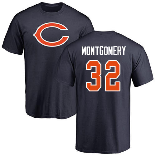 Chicago Bears Men Navy Blue David Montgomery Name and Number Logo NFL Football #32 T Shirt->nfl t-shirts->Sports Accessory